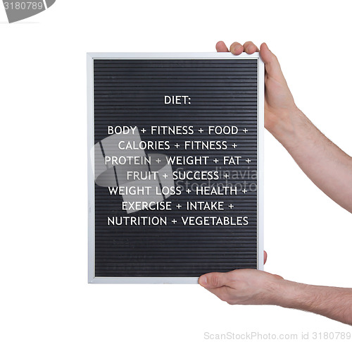 Image of Diet concept in plastic letters on very old menu board