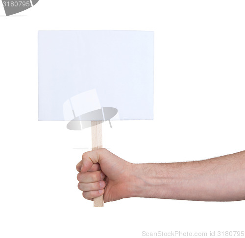 Image of Hand holding sign, isolated on white