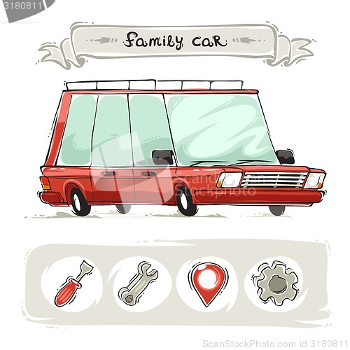 Image of Cartoon Family Old Car Set