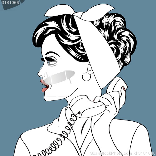 Image of pop art cute retro woman in comics style with message