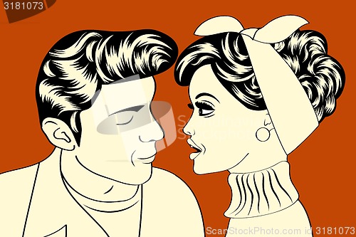 Image of pop art cute retro couple in comics style