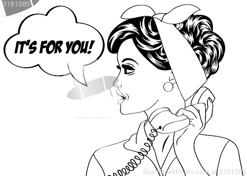 Image of pop art cute retro woman in comics style with message