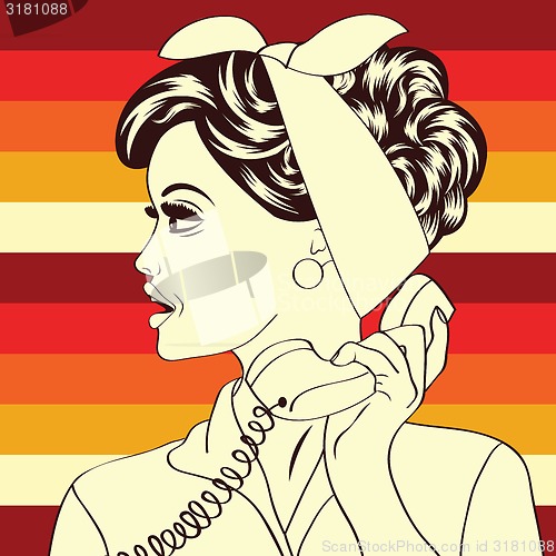 Image of pop art cute retro woman in comics style 