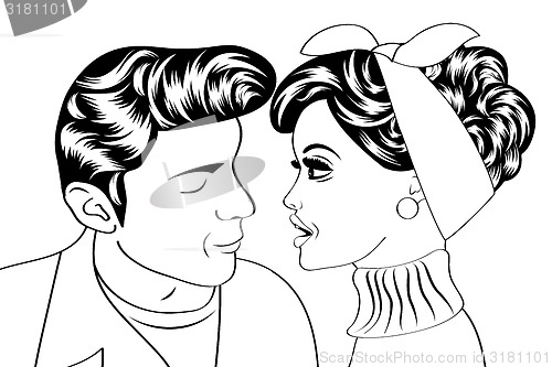 Image of pop art cute retro couple in comics style