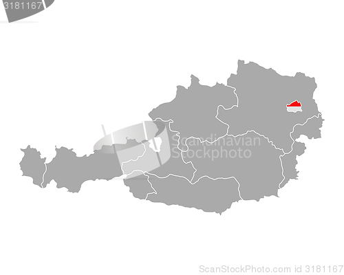 Image of Map of Austria with flag of Vienna