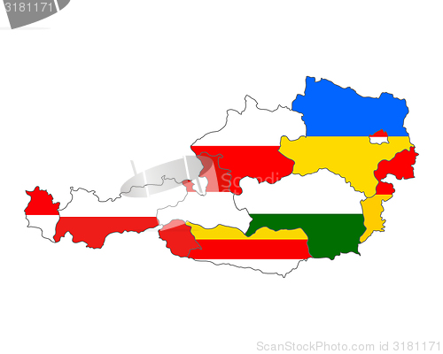 Image of Map of Austria with flag of states