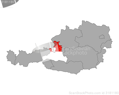 Image of Map of Austria with flag of Salzburg