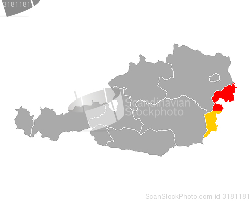 Image of Map of Austria with flag of Burgenland