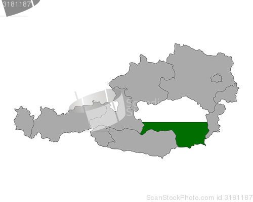 Image of Map of Austria with flag of Styria