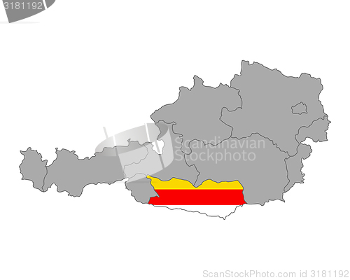 Image of Map of Austria with flag of Carinthia