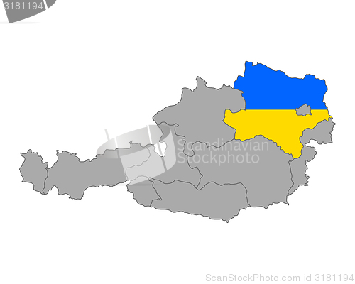 Image of Map of Austria with flag of Lower Austria