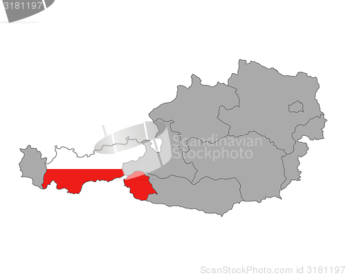 Image of Map of Austria with flag of Tyrol