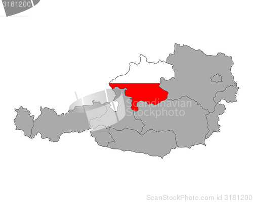 Image of Map of Austria with flag of Upper Austria