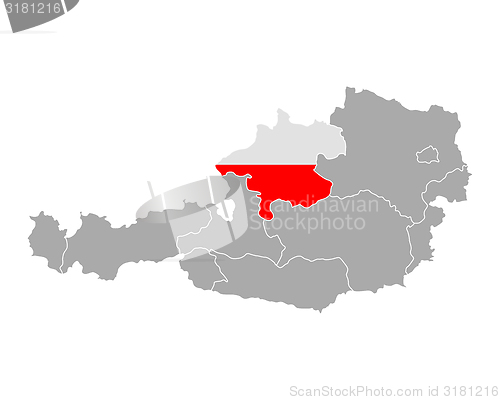 Image of Map of Austria with flag of Upper Austria