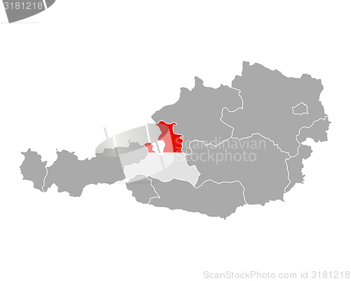 Image of Map of Austria with flag of Salzburg