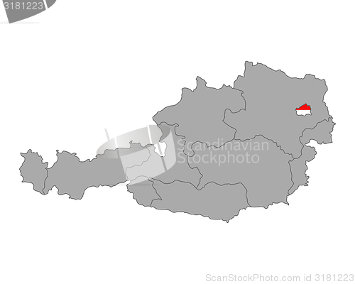 Image of Map of Austria with flag of Vienna
