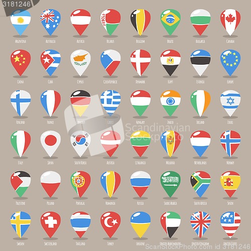 Image of Set of Flat Map Pointers With World States Flags