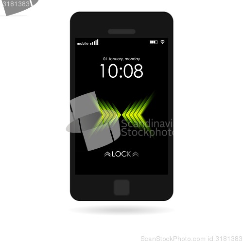 Image of Black smartphone with bright wallpaper isolated on white