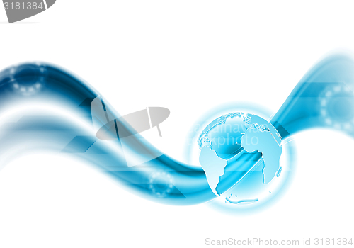 Image of Blue wavy tech background with globe