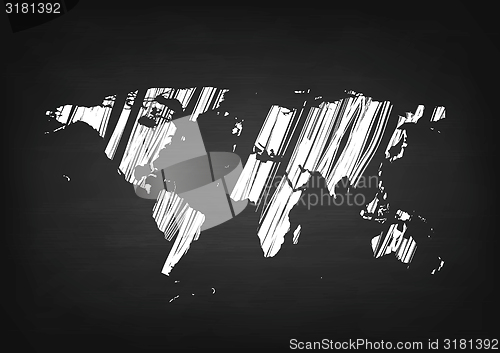 Image of Grunge world map on black chalkboard