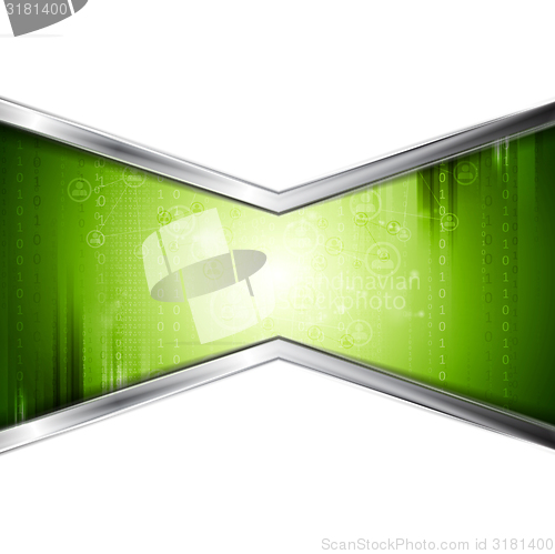 Image of Green technology background with metal stripes