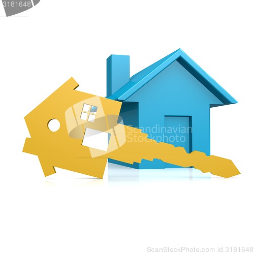 Image of House key with blue house