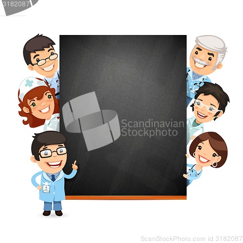 Image of Doctors Presenting Empty Blackboard