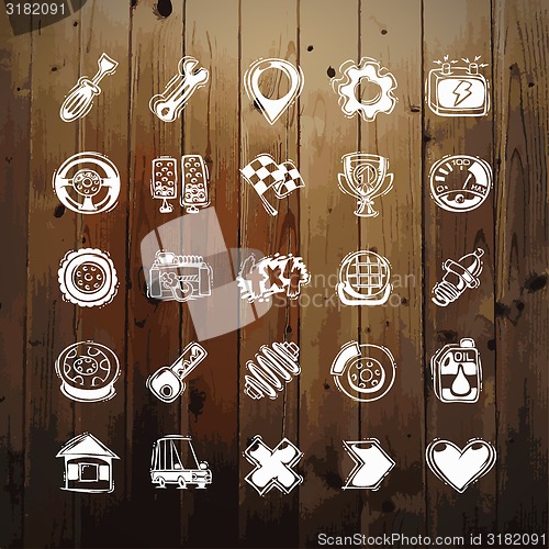 Image of Icons Set of Car Symbols on Wood Texture