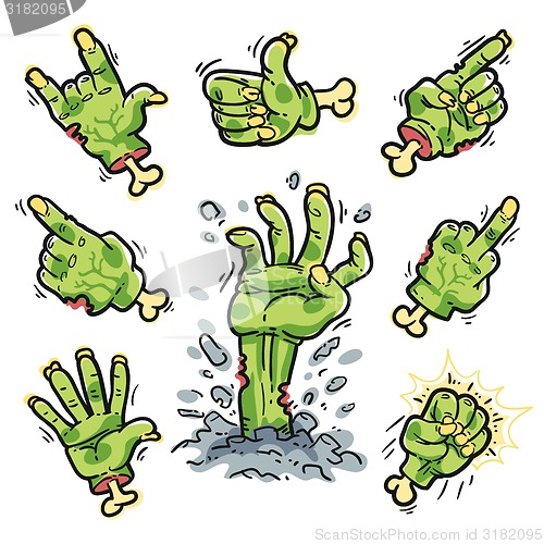 Image of Cartoon Zombie Hands Set for Horror Design