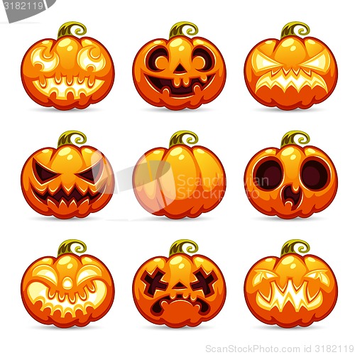 Image of Halloween Cartoon Pumpkins Icons Set