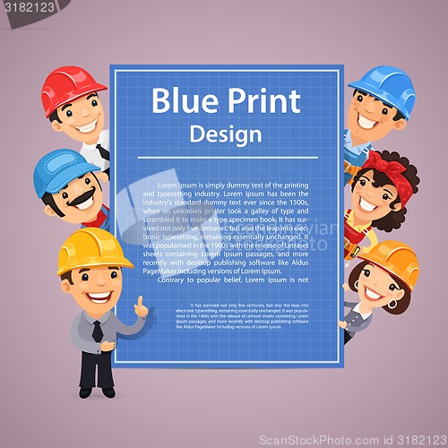 Image of Builders Presenting Blue Print Poster
