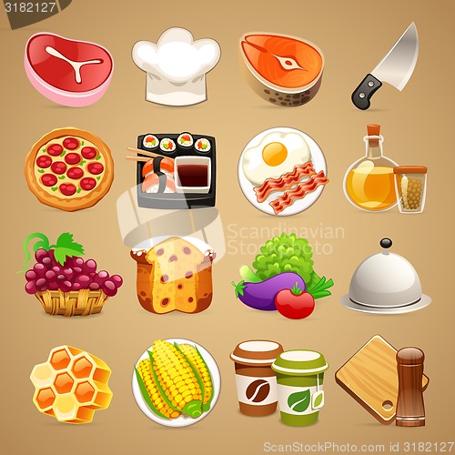 Image of Food and Kitchen Accessories Icons Set1.1
