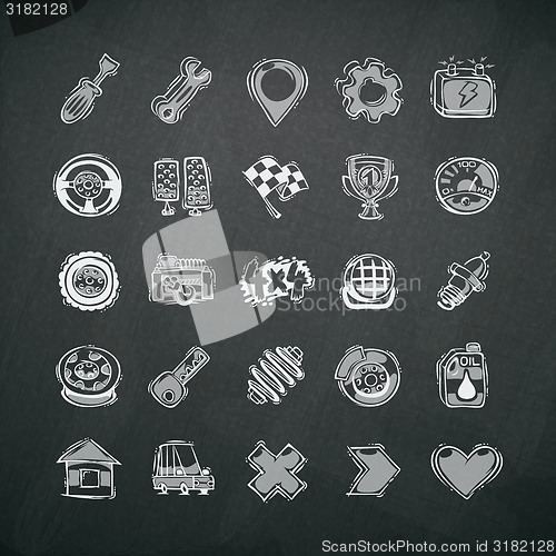 Image of Icons Set of Car Symbols on Blackboard