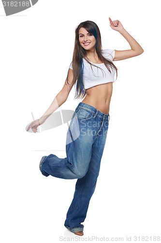 Image of Happy carefree girl jumping