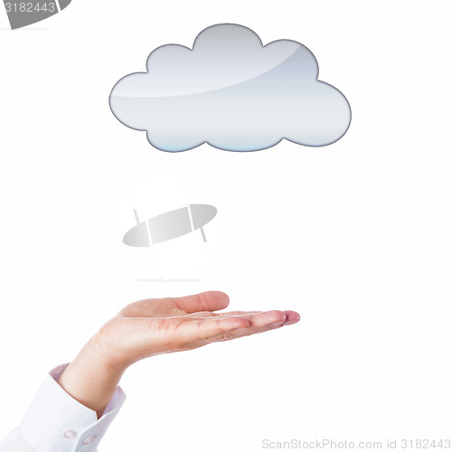 Image of Open Palm And Empty Cloud With Copy Space\r
