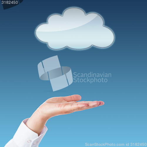 Image of Empty Cloud And Open Palm With Copy Space\r