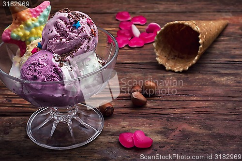 Image of fruit ice cream in  bowl