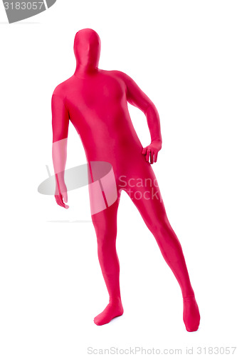 Image of man in a red body suit