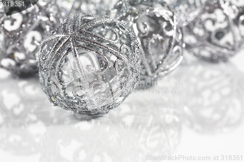 Image of Silver balls on white background
