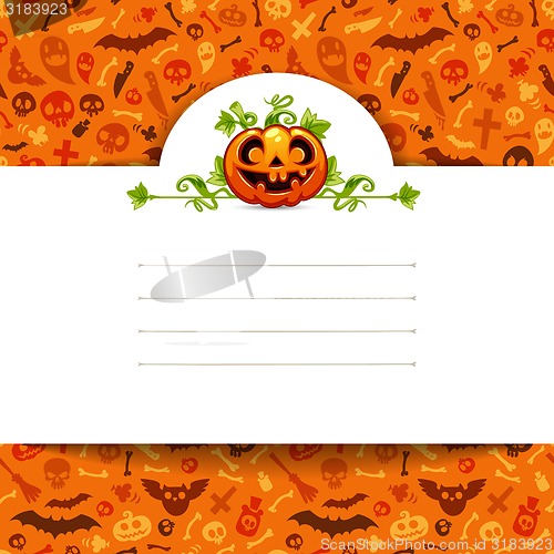 Image of White Paper Sheet with Pumpkin on Halloween Background