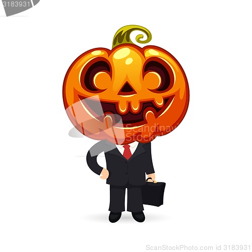 Image of Businessman With Pumpkin on a Head