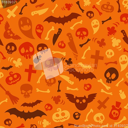 Image of Halloween Symbols Seamless Pattern Orange