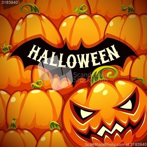 Image of Halloween Poster With Bat Silhouette on the Pumpkins