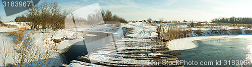 Image of Wooden Bridge Winter Panorama