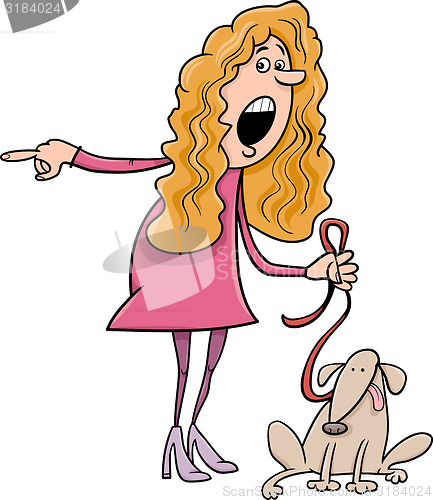 Image of woman with dog cartoon illustration