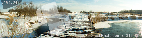 Image of Wooden Bridge Winter Panorama