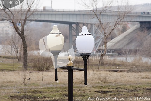 Image of Street lamp on background of the bridge