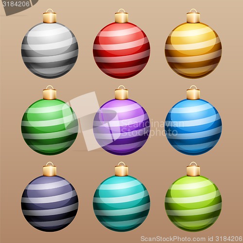 Image of Set of Striped Christmas Balls