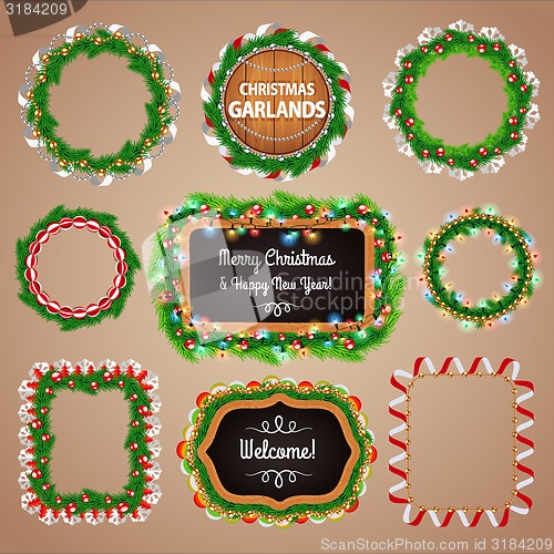 Image of Christmas Garlands Frames and Blackboard with a Copy Space Set