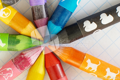 Image of Nine wax coloured crayons